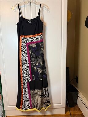 Black Sleeveless Maxi Dress with Multi-Print Panels